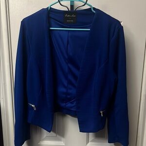 Royal Blue Cropped Blazer with Deep V-Neckline and Full-Length Sleeves
